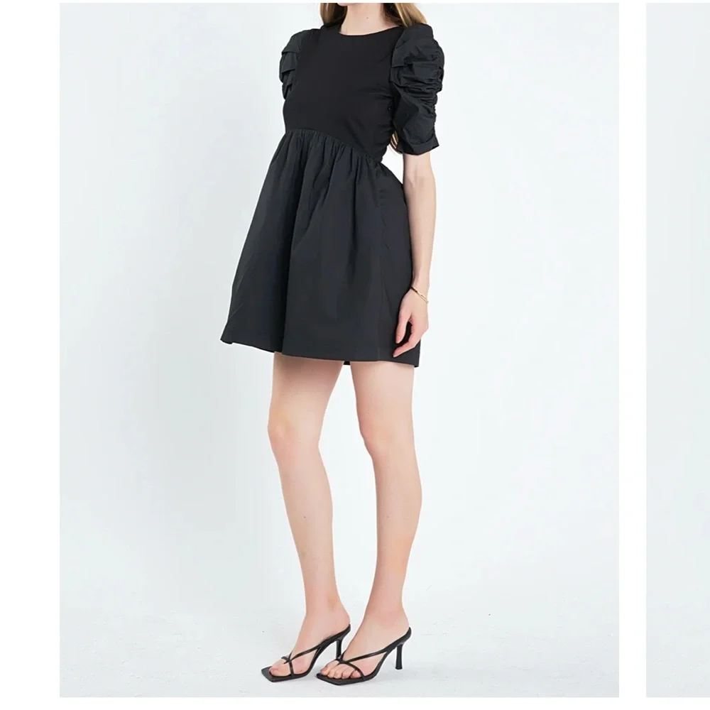 NWOT pleated puff sleeve mini dress - Picture 2 of 3